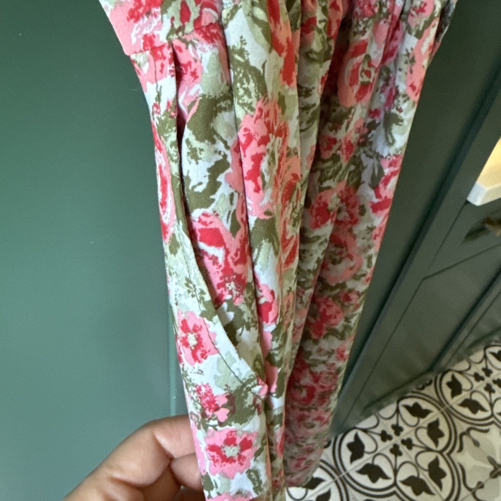 Floral Flutter‎ Sleeve Pink Rose midi Dress With Pockets size S - Picture 6 of 6